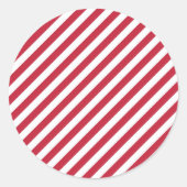 Diagonaal rood en wit strepenpatroon ronde sticker (Voorkant)