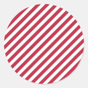 Diagonaal rood en wit strepenpatroon ronde sticker