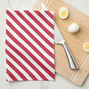 Diagonaal rood en wit strepenpatroon theedoek