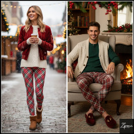 Diagonaal rood groen dicht tartan ruitjespatroon leggings