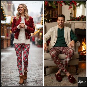 Diagonaal rood groen dicht tartan ruitjespatroon leggings