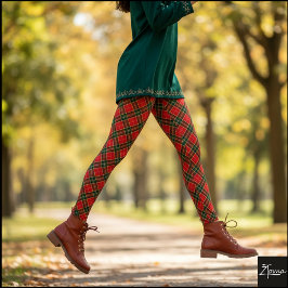 Diagonaal rood-groen kleinschalig ruitjespatroon leggings