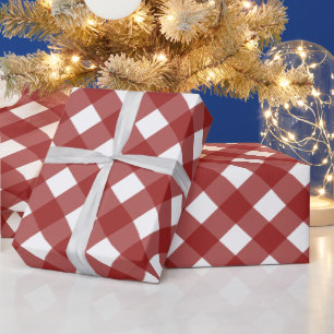 Diagonaal rood-wit buffelgeruit cadeaupapier