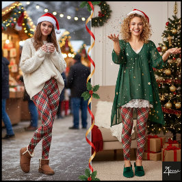 Diagonaal rood zwart groen geruit stof leggings