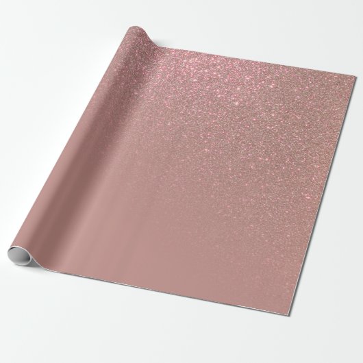 Diagonaal Roos Gouden Glitter Gradient Ombre Cadeaupapier (Uitgerold)