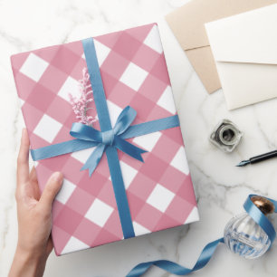 Diagonaal roze en wit Buffalo Plaid Cadeaupapier