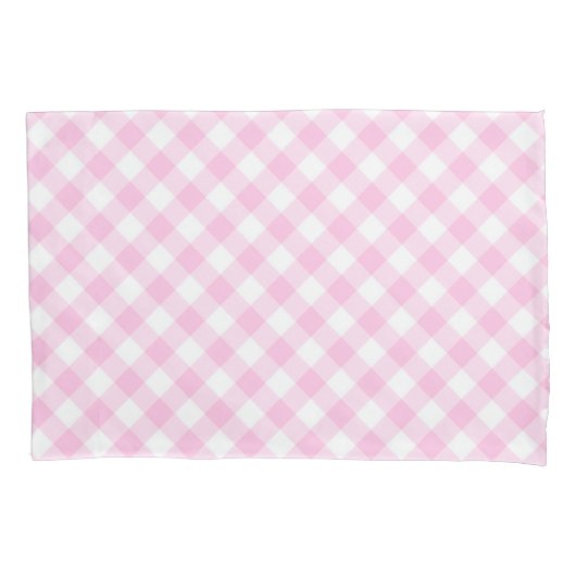 Diagonaal roze en wit Gingham patroon Kussensloop (Voorkant-Links)