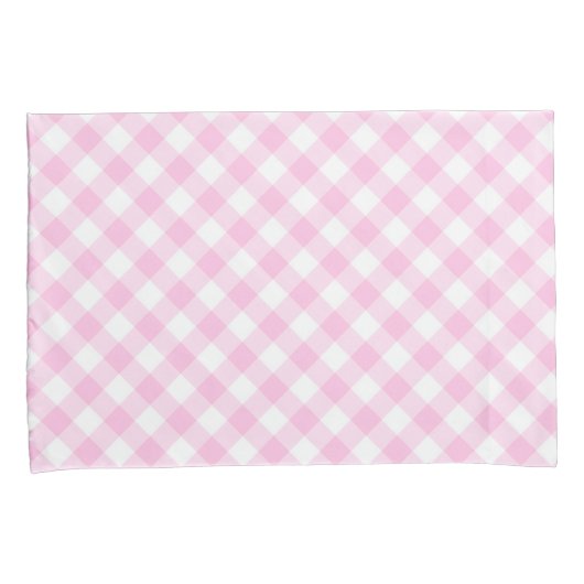 Diagonaal roze en wit Gingham patroon Kussensloop (Voorkant-Rechts)