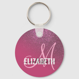 Diagonaal roze glitter gradiënt ombre sleutelhanger