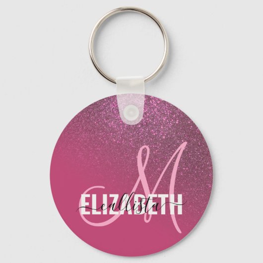 Diagonaal roze glitter gradiënt ombre sleutelhanger (Voorkant)