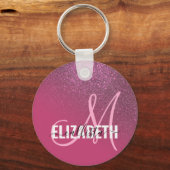 Diagonaal roze glitter gradiënt ombre sleutelhanger (Voorkant)