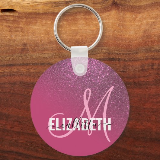 Diagonaal roze glitter gradiënt ombre sleutelhanger (Voorkant)