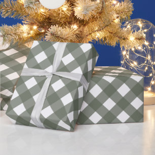 Diagonaal salie groen en wit Buffel Plaid Cadeaupapier