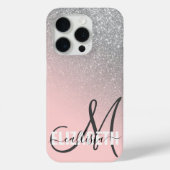 Diagonaal Silver Blush Pink Ombre Gradiënt Monogra Case-Mate iPhone Case (Achterkant)