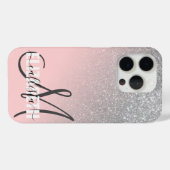 Diagonaal Silver Blush Pink Ombre Gradiënt Monogra Case-Mate iPhone Case (Achterkant (horizontaal))