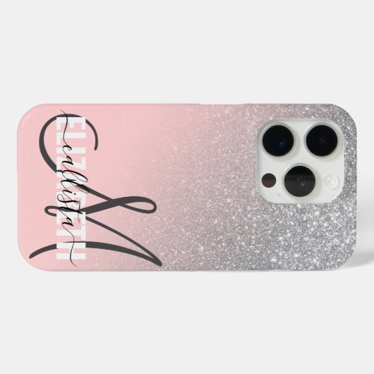 Diagonaal Silver Blush Pink Ombre Gradiënt Monogra Case-Mate iPhone Case (Achterkant (horizontaal))