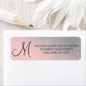 Diagonaal Silver Blush Pink Ombre Gradiënt Monogra Etiket (Insitu)