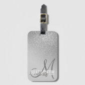 Diagonaal Silver Glitter Gradient Ombre Monogram Bagagelabel (Voorkant (verticaal))