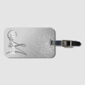 Diagonaal Silver Glitter Gradient Ombre Monogram Bagagelabel (Voorkant (horizontaal))