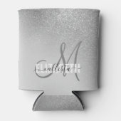 Diagonaal Silver Glitter Gradient Ombre Monogram Blikjeskoeler (Voorkant)