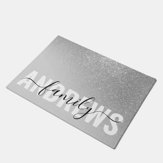 Diagonaal Silver Glitter Gradient Ombre Monogram Deurmat (Schuin)