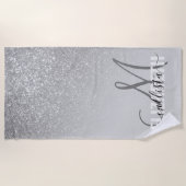 Diagonaal Silver Glitter Gradient Ombre Monogram Strandlaken (Voorkant)