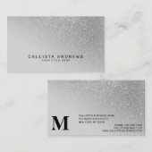 Diagonaal Silver Glitter Gradient Ombre Monogram Visitekaartje (Voorkant / Achterkant)