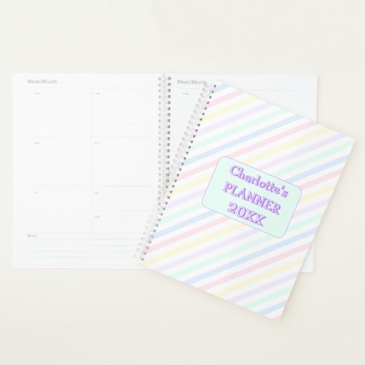 Diagonaal Snoep Strepen Pastelregenboog Kleuren Ja Planner (Display)