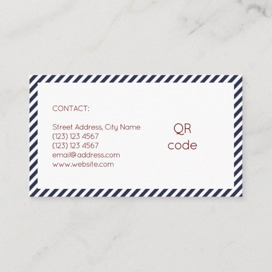 Diagonaal strepen patroon blauw rood wit visitekaartje (Achterkant)