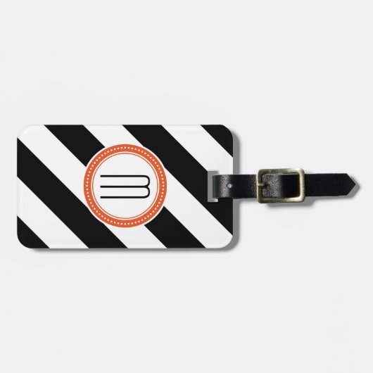 Diagonaal Stripe Monogram Bagagelabel - koraal (Voorkant horizontaal)