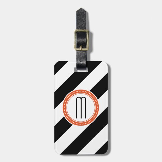 Diagonaal Stripe Monogram Bagagelabel - koraal (Voorkant verticaal)