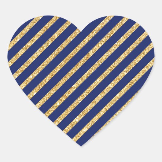 Diagonaal Stripe patroon van Navy Blue en Gold Gli Hart Sticker (Voorkant)