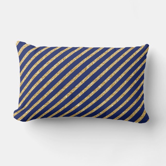 Diagonaal Stripe patroon van Navy Blue en Gold Gli Kussen (Voorkant)