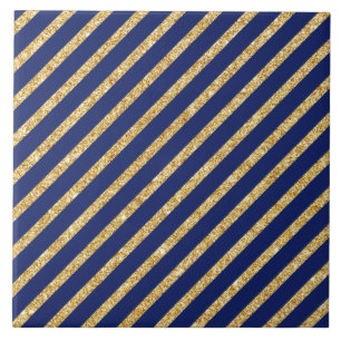 Diagonaal Stripe patroon van Navy Blue en Gold Gli Tegeltje