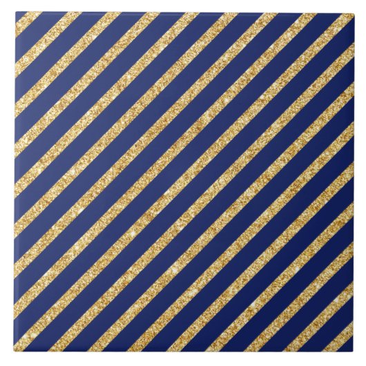 Diagonaal Stripe patroon van Navy Blue en Gold Gli Tegeltje (Voorkant)