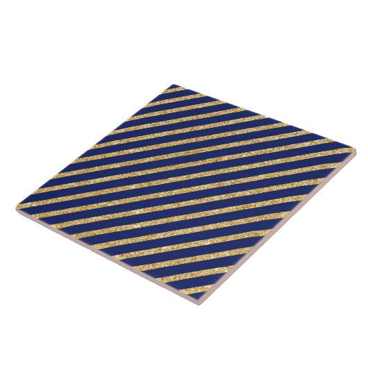 Diagonaal Stripe patroon van Navy Blue en Gold Gli Tegeltje (Zijkant)