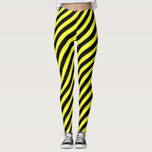 Diagonaal Stripe Patroon Zwart en Geel Leggings