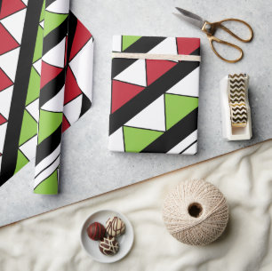 Diagonaal Stripes Green Red Triangles Patroon Cadeaupapier