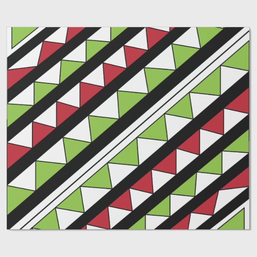 Diagonaal Stripes Green Red Triangles Patroon Cadeaupapier (Vlak)