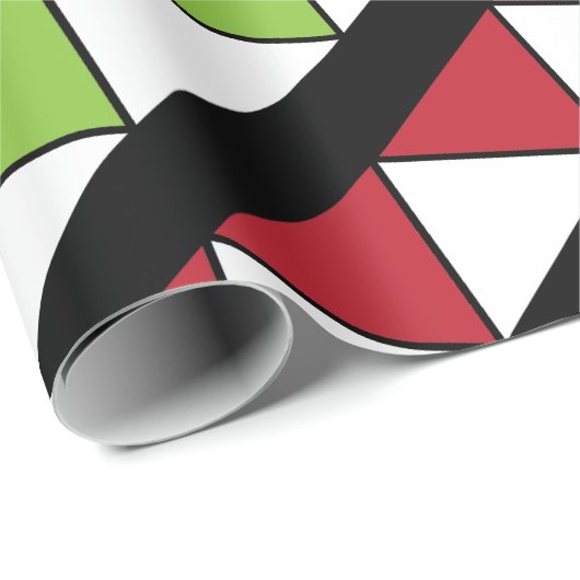 Diagonaal Stripes Green Red Triangles Patroon Cadeaupapier (Rol Hoek)