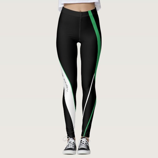 Diagonaal Stripes Patroon zwart-wit Leggings (Voorkant)