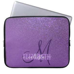 Diagonaal Violet Paars glitter gradient ombre Laptop Sleeve