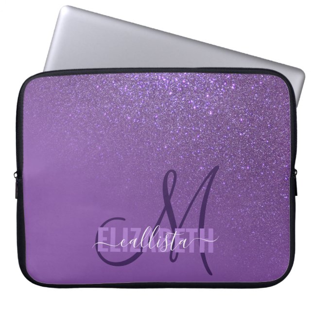 Diagonaal Violet Paars glitter gradient ombre Laptop Sleeve (Voorkant)