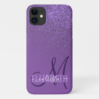Diagonaal Violet Paarse Glitter Gradient Monogram Case-Mate iPhone Case