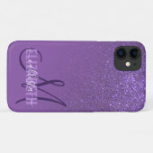 Diagonaal Violet Paarse Glitter Gradient Monogram Case-Mate iPhone Case (Achterkant (horizontaal))
