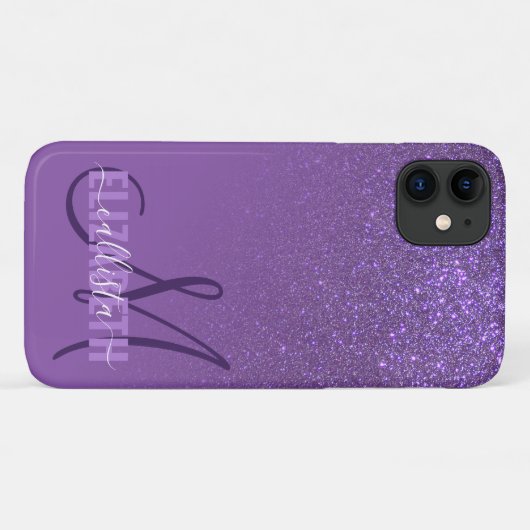 Diagonaal Violet Paarse Glitter Gradient Monogram Case-Mate iPhone Case (Achterkant (horizontaal))