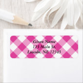 Diagonaal Wit en Roze Gingham Etiket (Insitu)