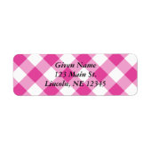 Diagonaal Wit en Roze Gingham Etiket (Voorkant)