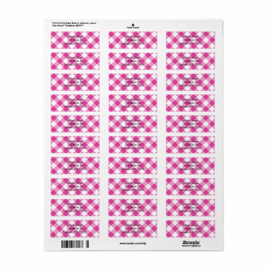 Diagonaal Wit en Roze Gingham Etiket (Full Sheet)