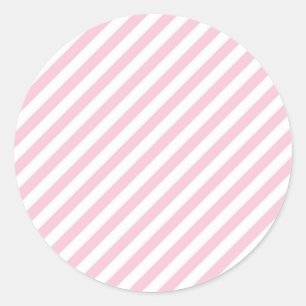 Diagonaal wit en roze strepenpatroon ronde sticker